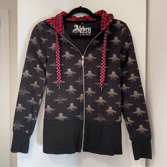 Abbey Dawn Tops - Abbey Dawn by Avril Lavigne Rare Y2K Skull and Crossbones Checkered Hoodie